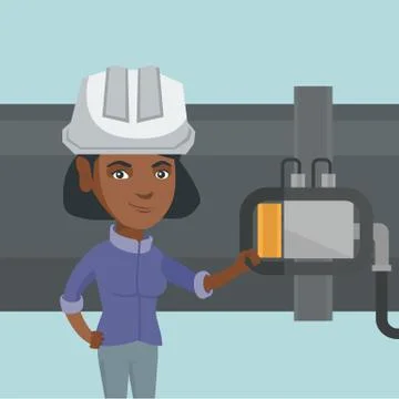 Operator checking the detector on the pipeline. Stock Illustration