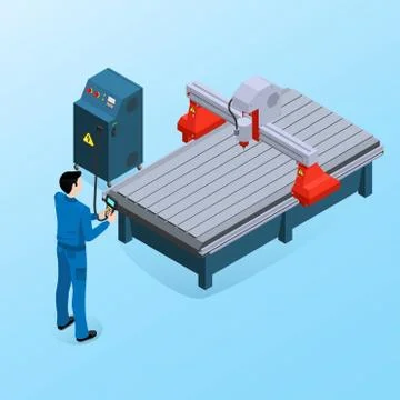 Operator cnc milling machine, modern machine for computer milling Illustrazione stock