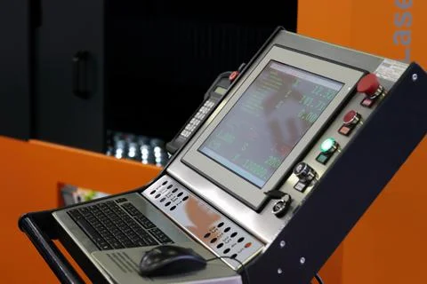 Operator console of CNC laser cutting machine Stock Photos