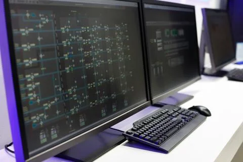 Operator console in a control room Stock Photos