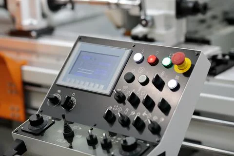 Operator console of metalworking grinder machine Stock Photos