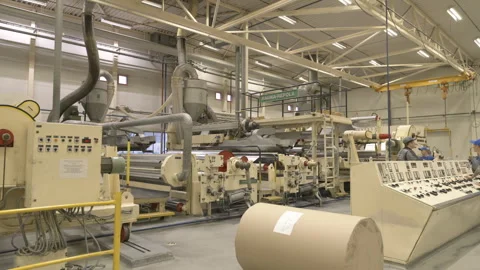 Operator at control panel of press section in workshop Video stock 280910341