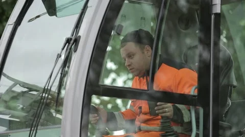 The operator controls the machine for drilling earth Stock Footage 45163919