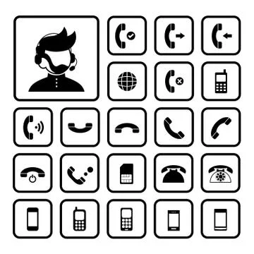 Operator customer support and  phone vector icon set Stock Illustration
