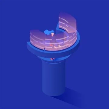 Operator at dashboard vector isometric illustration. Female consultant Stock Illustration