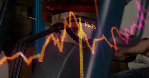 Operator gripping steering column pushing lever causing chart oscillations Stock Footage 326037384