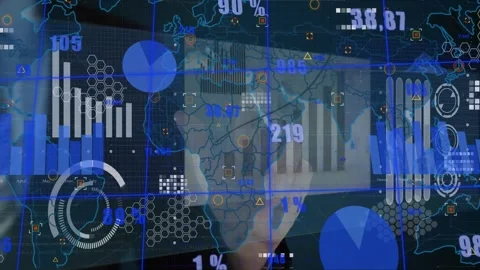 Operator hand touching glowing ring, rotating globe and revealing data layers, Stock Footage 323118993