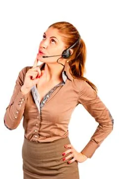 Operator with headset advising client Stock Photos