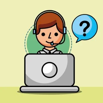 Operator with headset working laptop customer service Stock Illustration