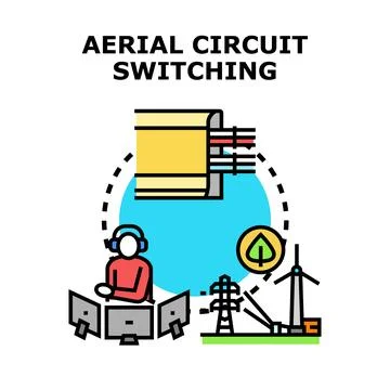Operator managing aerial circuit switching and energy network Stock Illustration