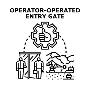 Operator managing entry gate and industrial work process Stock Illustration