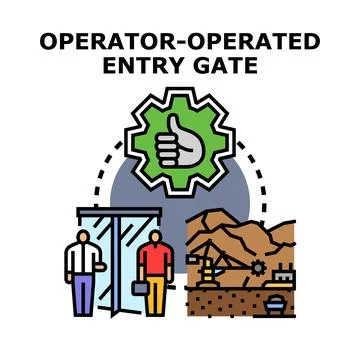Operator managing entry gate and industrial work process Stock Illustration