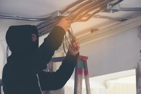 Operator Master repairs Network computer servers or close system video in a h Stock Photos