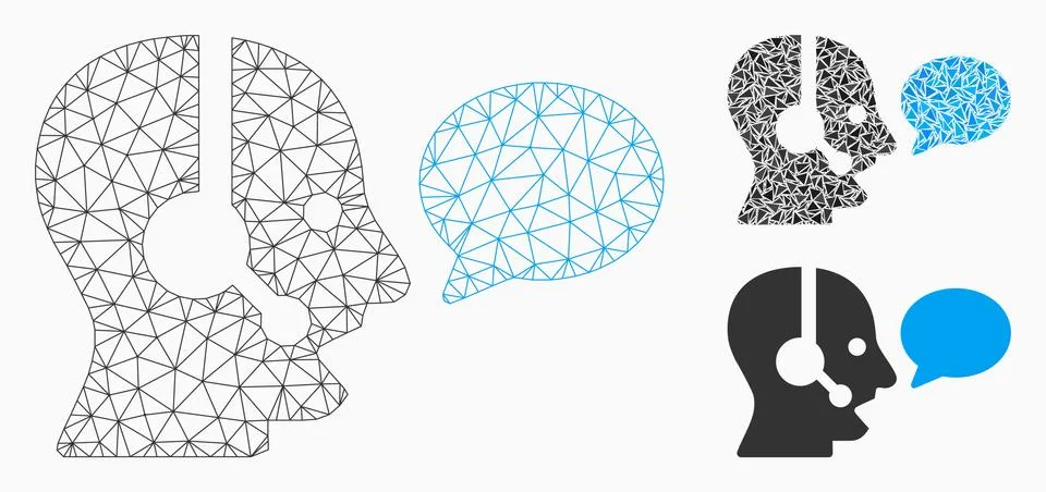 Operator Message Balloon Vector Mesh 2D Model and Triangle Mosaic Icon Stock Illustration
