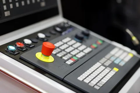 Operator panel of modern CNC machine Stock Photos