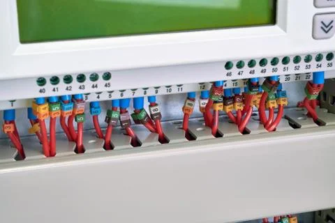 Operator panel or controller with wires connected to it with marking. Foto stock