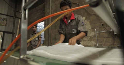 Operator Of Plastic Bag Industrial Machine Stock Footage 61387248