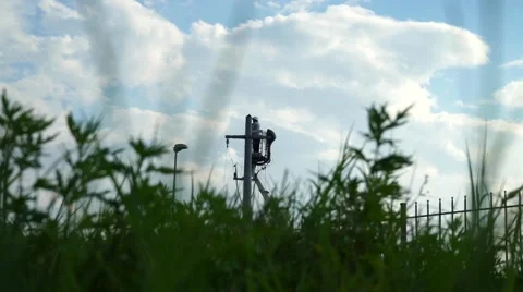 Operator repair, on aerial platform, power line. 스톡 동영상 44093792