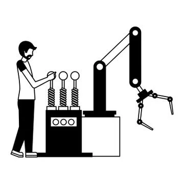 Operator with robotic hand machine icon Illustrazione stock