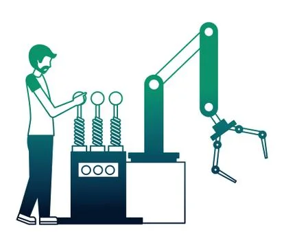 Operator with robotic hand machine icon Illustrazione stock