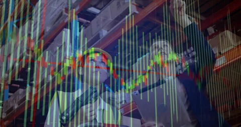 Operator scanning barcode updating finance chart manager matching shelf data Stock Footage 313094518