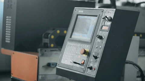 The operator sets the program of powerful Industrial laser or plasma cutting Stock Footage 55010738