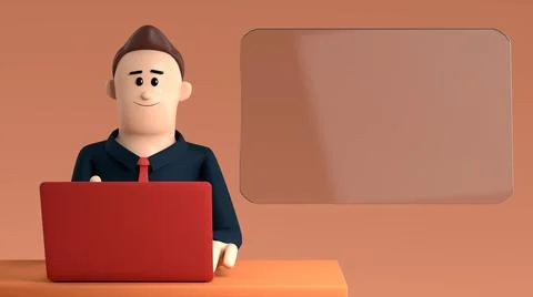 Operator sit with notebook and window pop up information. Stock Illustration