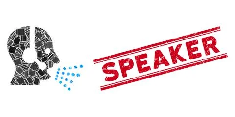 Operator Speech Mosaic and Scratched Speaker Watermark with Lines Illustrazione stock