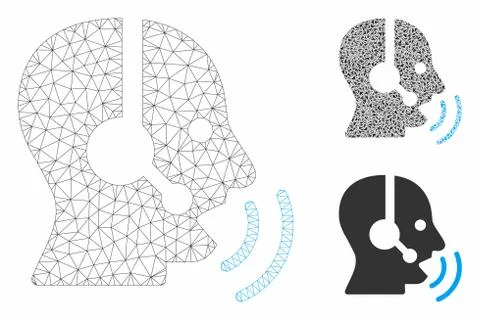 Operator Speech Sound Waves Vector Mesh Carcass Model and Triangle Mosaic Icon 스톡 일러스트