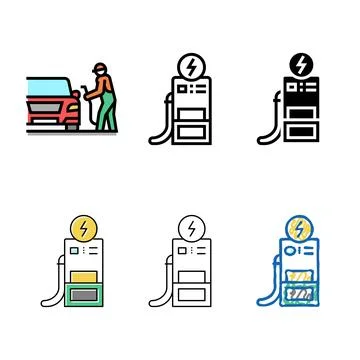Operator stylized refuel car, gas station worker service color icon vector Stock Illustration