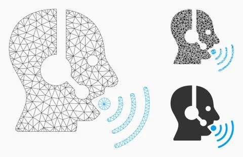Operator Talking Sound Waves Vector Mesh Wire Frame Model and Triangle Mosaic Stock Illustration
