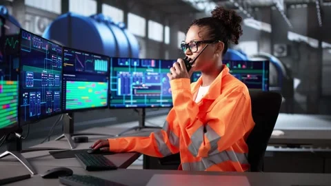 Operator Using SCADA System For Power Control Stock Footage 318328319