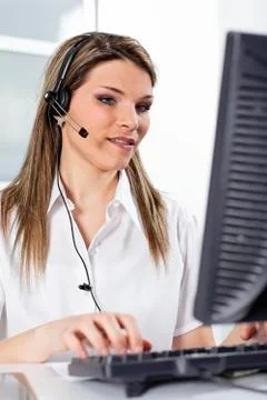 Operator woman with computer Stock Photos