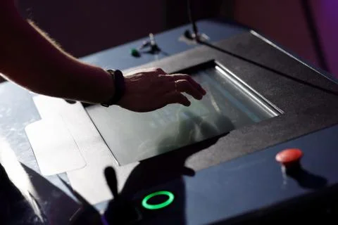 Operator working with HMI touch screen panel Stock Photos