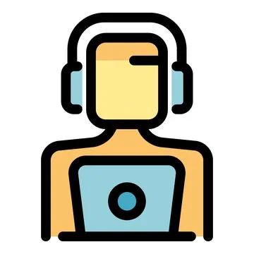 Operator working with laptop and headset icon Stock Illustration