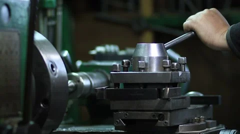Operator working at old lathe machine Stock Footage 68611514