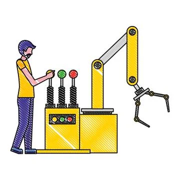 Operator working with the robotic arm industrial factory Stock Illustration