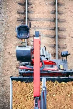 Operator workstation on a crane on railway. Stock Photos