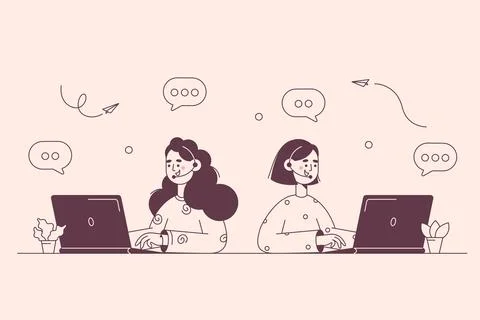 Operators and call center work concept Illustrazione stock