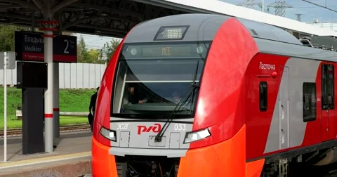 The operator's cab, the train leaves from platform Stock Footage 67470397