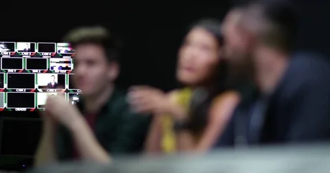 Operators in a control room at a television studio Stock Footage 82122841