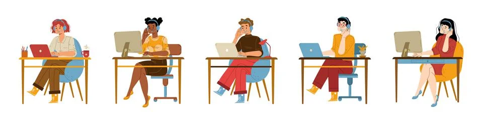 Operators in headset working in call center Stock Illustration