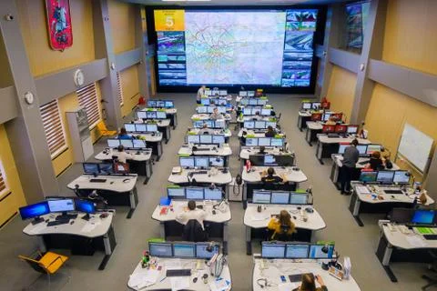 Operators work in road traffic control center Stock Photos