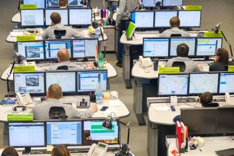 Operators work in road traffic control center Stock Photos
