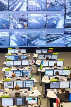 Operators work in road traffic control center Stock Photos