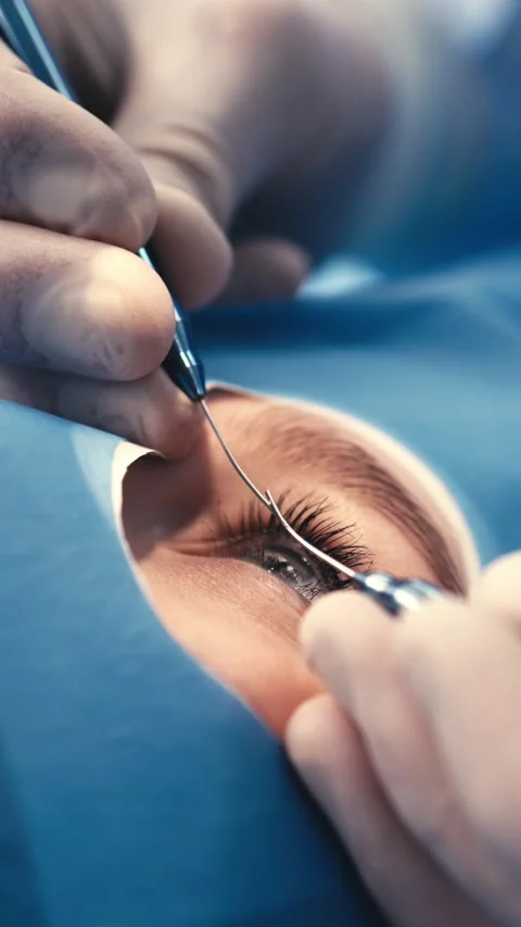Ophthalmic surgeon performing delicate eye surgery with precision instruments, Stock Footage 337386202