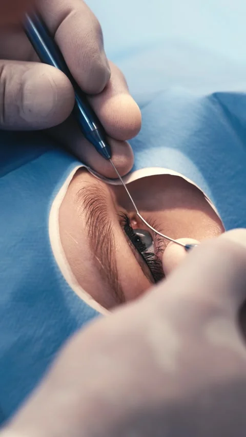 Ophthalmic surgeon performing delicate eye surgery with precision instruments, Stock Footage 337386216