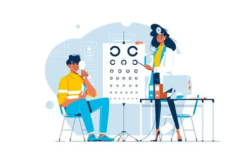 Ophthalmologist checking mans vision Stock Illustration