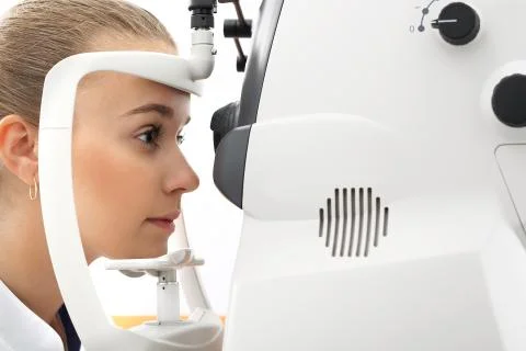 Ophthalmologist, eye test computer. Foto stock