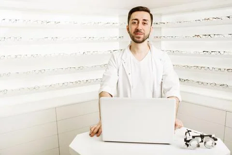 Ophthalmologist at the optical store Stock Photos